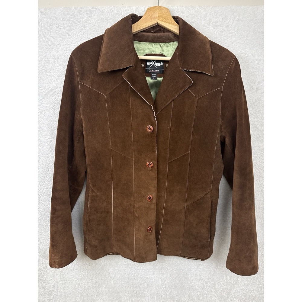Maxima Wilsons Suede Brown Scallop Leather Jacket 90s Y2K Boho Western Festival